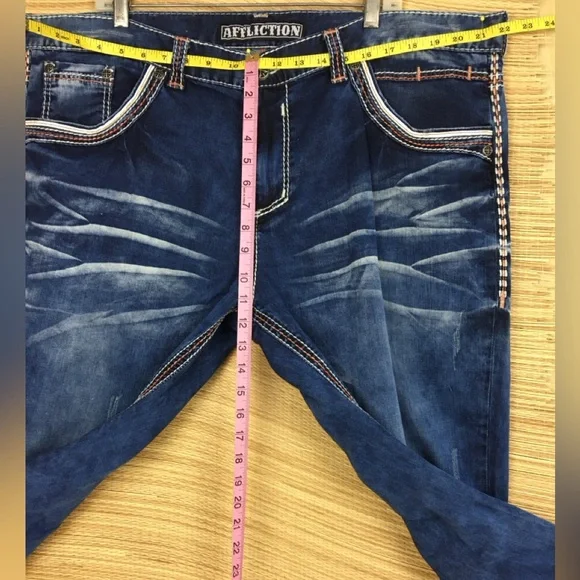 Affliction Black Premium Mens Blue Distressed Hot Rod Denim Size 42